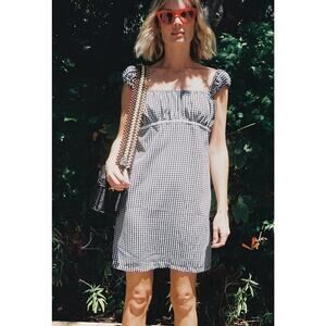 Solid & Striped M Cap Sleeve Dress Gingham Daisies Black White
